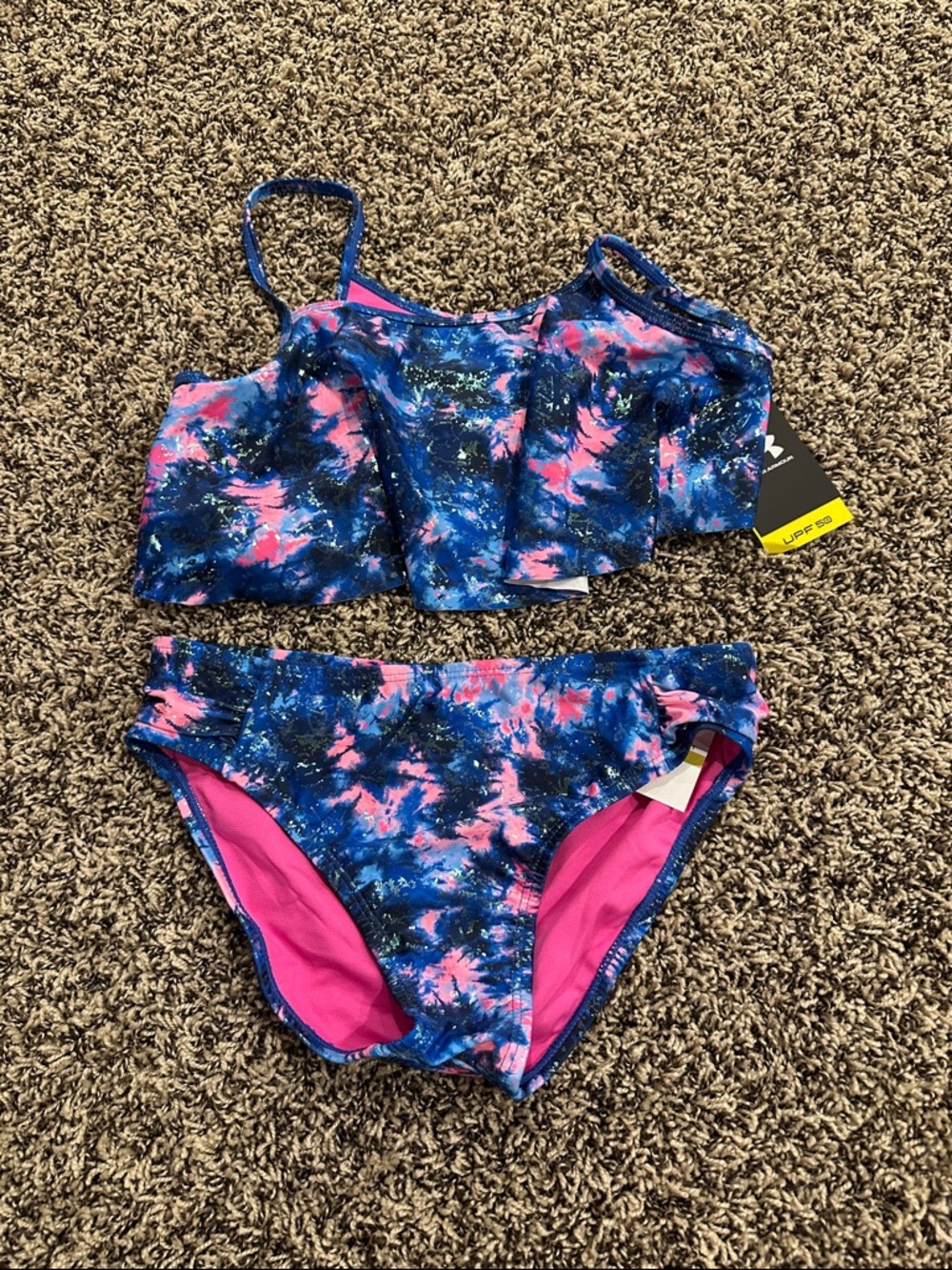 Under Armour Blue & Pink Tie-Dye Girls Two-Piece Swim Set